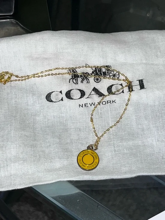 COACH Gold-Tone Necklace with Yellow Enamel Round Pendant & dust bag - Picture 3 of 4